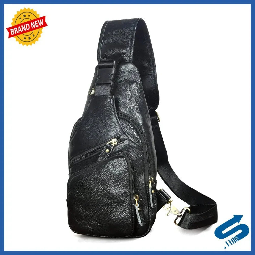 Genuine Leather Crossbody Sling Bag for Hiking Travel Tablet Fits